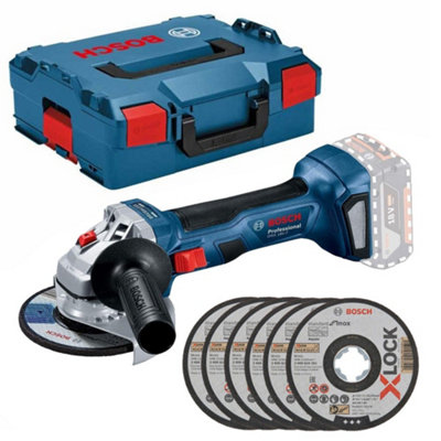 Bosch Gwx 18V-7 X-Lock 18V 115mm Brushless Angle Grinder Bare Lboxx + 6 Discs from B&Q