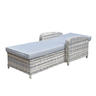 Signature Weave Constance Wicker Reclining Sun Lounger Bed Grey & Cushions from B&Q