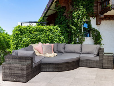 Signature Weave Jessica Wicker Large Corner Sofa & Footstool & End Tables Grey from B&Q