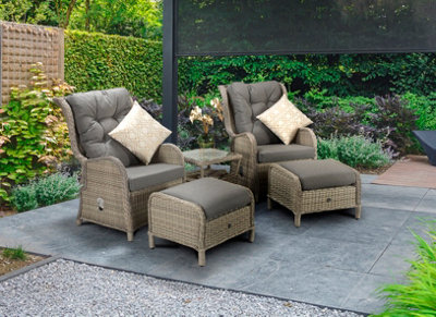 Signature Weave Meghan Wicker 2 X Reclining Chair Lounger Footstool Table Set from B&Q