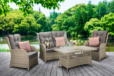Signature Weave Meghan Wicker 4 Seater Sofa Arm Chair Set & Supper Table Grey from B&Q
