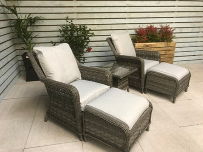 Signature Weave Mia Wicker Lounge Arm Chair & Footstool Side Table Set Grey from B&Q