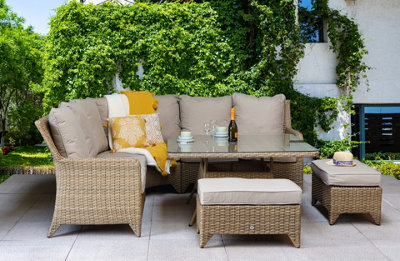 Signature Weave Sarah Wicker Corner Sofa Dining Table Benches Set Natural from B&Q