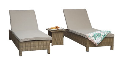 Signature Weave Sarena Wicker 2X Sun Lounger Bed Chair &side Table Grey Victoria from B&Q