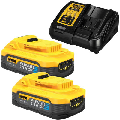 Dewalt Dcbp518H2-Xj 18V 5.0Ah Compact Powerstack Battery Packs + Dcb115 Charger from B&Q