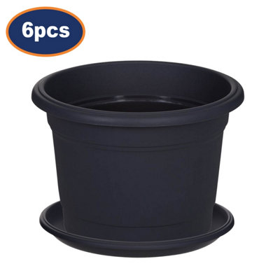 6Pcs 30Cm Planter & Drip Saucer Round Black Milano Traditional Garden Plant Pot from B&Q