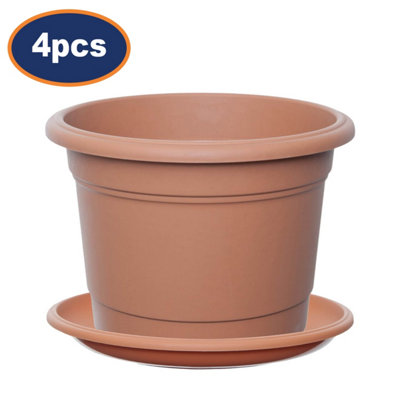 4Pcs 30Cm Round Brown Planter & Drip Saucer Tray Terracotta Milano Garden Plant