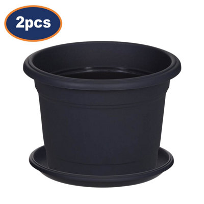 2Pcs 30Cm Round Black Planter & Drip Saucer Milano Traditional Garden Plant Pot from B&Q