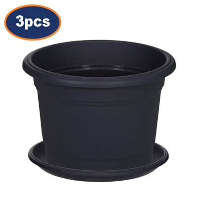 3Pcs 30Cm Round Black Planter & Drip Saucer Milano Traditional Garden Plant Pot from B&Q