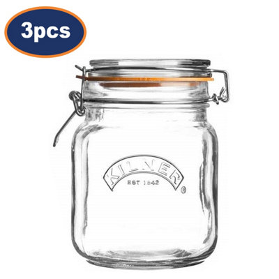 - Storage Jar 1.5L Round Glass Food Preserving Cliptop Sugar Coffee Container 3Pc