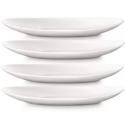 Oval Steak Dish Plate 30Cm White Porcelain Platter Kitchen Dinner Tableware 4Pcs from B&Q