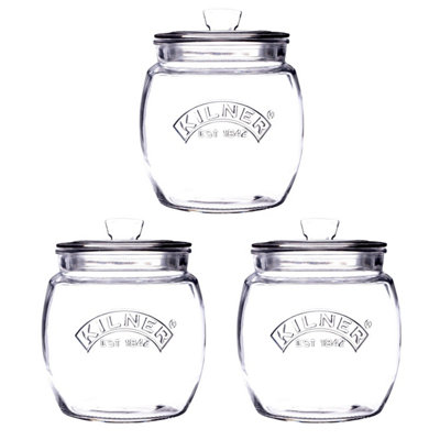 3Pcs Kilner 850Ml Glass Push Top Tea Coffee Sugar Airtight Storage Canister Jar from B&Q