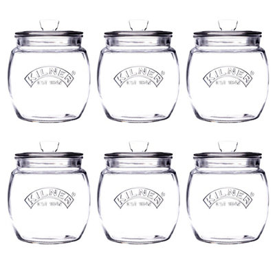 6Pcs Kilner 850Ml Glass Push Top Tea Coffee Sugar Airtight Storage Canister Jar from B&Q
