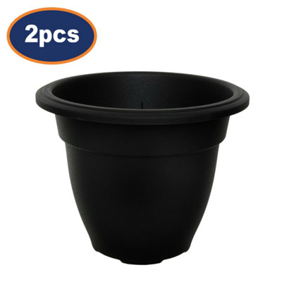  - 2Pcs 30Cm Plastic Bell Planter Round Flower Plant Pot Black Garden Patio Basket