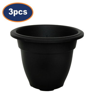  - 3Pcs 30Cm Plastic Bell Planter Round Flower Plant Pot Black Garden Patio Basket