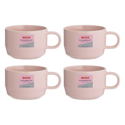 Flat White Cup 300Ml Pink Stoneware Hot Coffee Latte Espresso Drinking Cup 4Pcs from B&Q