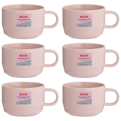 Flat White Cup 300Ml Pink Stoneware Hot Coffee Latte Espresso Drinking Cup 6Pcs from B&Q