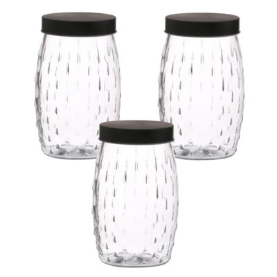 3Pcs 2Litre Glass Food Jar Preserving Black Screwtop Storage Coffee Tea Canister from B&Q