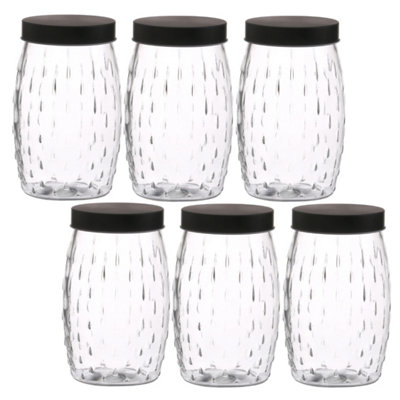 6Pcs 2Litre Glass Food Jar Preserving Black Screwtop Storage Coffee Tea Canister from B&Q