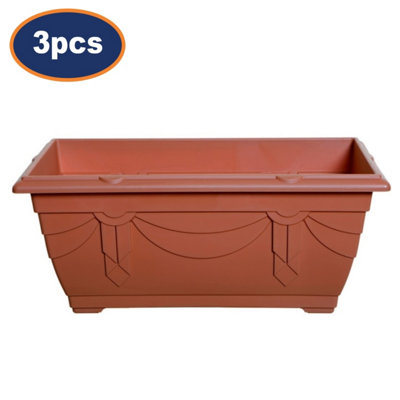 3Pc 40Cm Window Box Planter Plastic Venetian Flower Pot Terracotta Garden Basket from B&Q