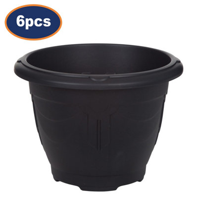 6Pcs 33Cm Pots Planters Plastic Round Venetian Black Flower Plant Garden Basket from B&Q