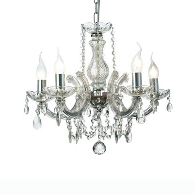 Luminosa Lighting Luminosa Gabrielle Chandelier Glass Sconce & Glass Droplets 5 Light E14 Polished Chrome Finish from B&Q