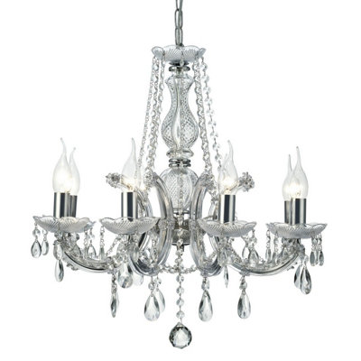 Luminosa Lighting Luminosa Gabrielle Chandelier Acrylic Sconce & Glass Crystal Droplets 8 Light E14 Polished Chrome Finish from B&Q