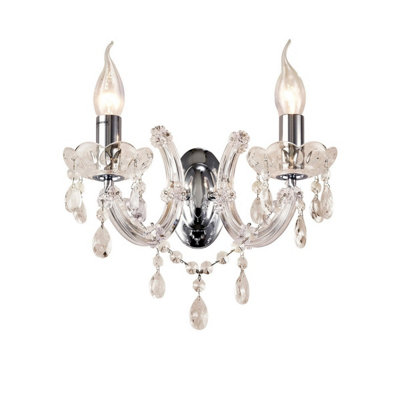 Luminosa Lighting Luminosa Gabrielle Wall Lamp 2 Light E14 Glass Sconce & Glass Droplets/polished Chrome from B&Q