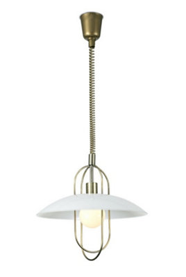 B&Q -  Luminosa Riva Rise & Fall Dome Ceiling Pendant E27Antique BrassOpal White Glass Shade