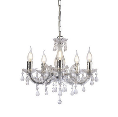 B&Q -  Luminosa Floria Chandelier With Acrylic Sconce & Acrylic Droplets 5 Light E14 Polished Chrome