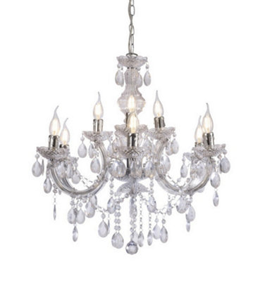 B&Q -  Luminosa Floria Chandelier With Acrylic Sconce & Acrylic Droplets 6+3 Light E14 Polished Chrome
