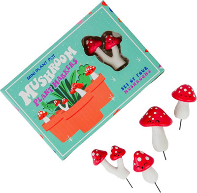 Gift Republic Mini Plant Pot Décor Markers SetRed Mushrooms from B&Q