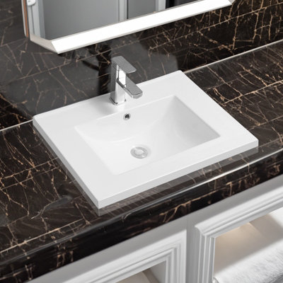 Limoge 5001 Ceramic 60Cm X 45Cm Mid-Edge Inset Basin With Scooped Bowl from B&Q