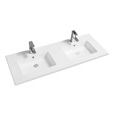 Limoge 5012 Ceramic 121Cm Mid-Edge Double Inset Basin With Rectangular Bowl from B&Q