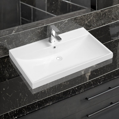 Limoge 5409 Ceramic 80Cm X 45Cm Thick-Edge Inset Basin With Scooped Full Bowl from B&Q