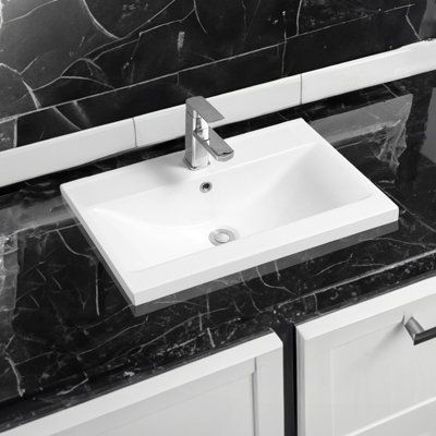 Limoge 5004 Ceramic 60Cm X 40Cm Mid-Edge Inset Basin With Dipped Bowl from B&Q