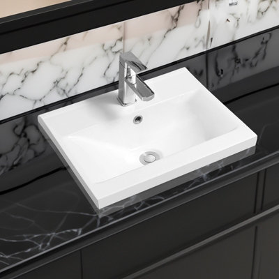 Limoge 5004 Ceramic 50Cm X 40Cm Mid-Edge Inset Basin With Dipped Bowl from B&Q