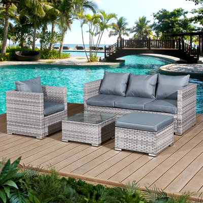 Oseasons Acorn Rattan 5 Seat Lounge Sofa Set In Dove Grey