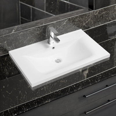 Limoge 5089 Ceramic 80Cm X 45Cm Thin-Edge Inset Basin With Dipped Bowl from B&Q