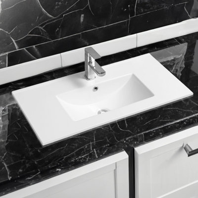 Limoge 4003 Ceramic 80Cm X 40Cm Thin-Edge Inset Basin With Deep Scoop from B&Q