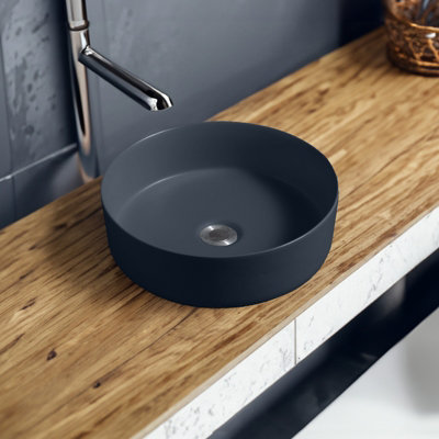 Limoge 7844 Ceramic 35Cm Vert Round Countertop Basin In Dark Blue from B&Q