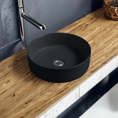 Limoge 7844 Ceramic 35Cm Vert Round Countertop Basin In Matte Black from B&Q
