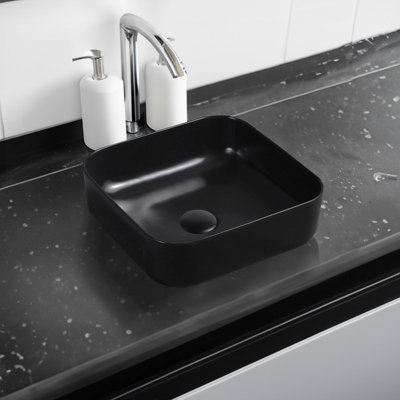 Limoge 7839 Ceramic 40Cm Vert Square Countertop Basin In Matte Black from B&Q
