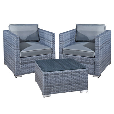 B&Q -  Malta Rattan 2 Seat Tea For Two Set In Ocean Grey