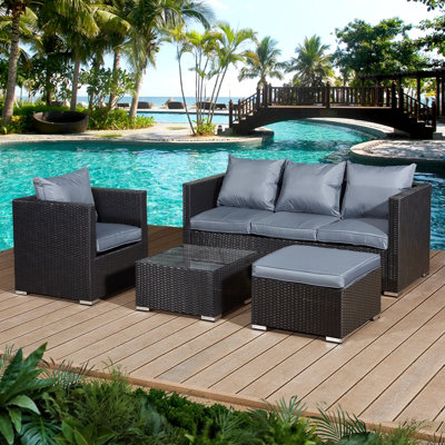 Oseasons Acorn Rattan 5 Seat Lounge Sofa Set In Black