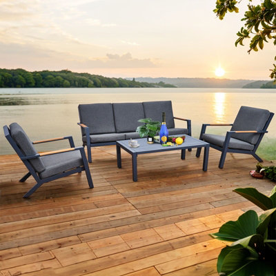 B&Q -  Malibu Aluminium 5 Seat Lounge Set In Grey With Olefin Cushions & Syn-Teak Arms