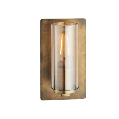 Luminosa Lighting Luminosa Palermo Wall Lamp Brass Patina & Champagne Lustre Glass from B&Q