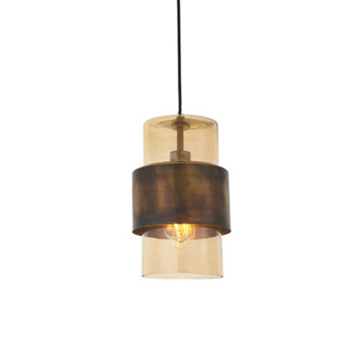 Luminosa Lighting Luminosa Palermo Pendant Ceiling Light Brass Patina & Champagne Lustre Glass from B&Q