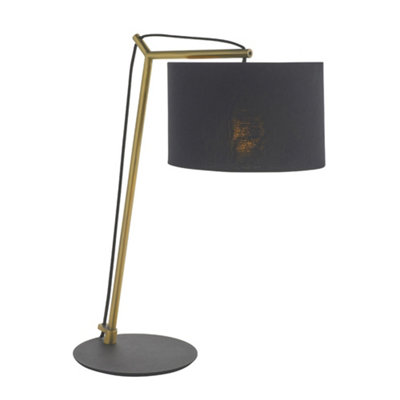 Luminosa Lighting Luminosa Ravenna Table Lamp Matt Brass Plate & Black Cotton Fabric from B&Q