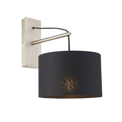 Luminosa Lighting Luminosa Ravenna Wall Lamp Matt Nickel Plate & Black Cotton Fabric from B&Q